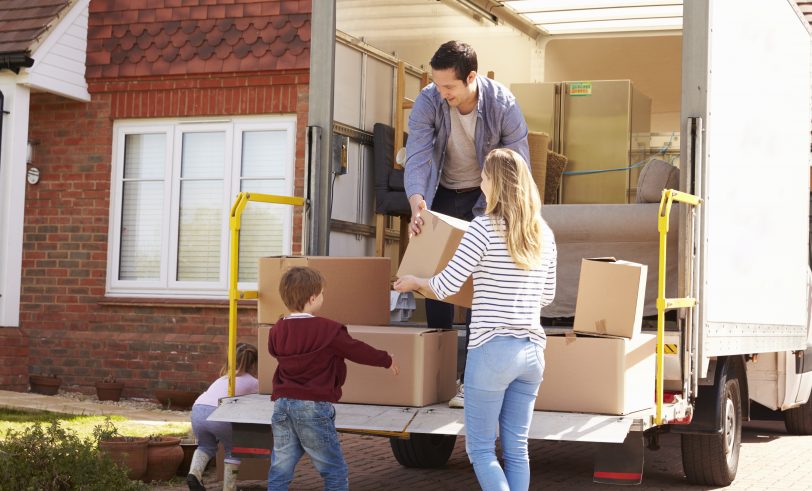 Family with moving truck