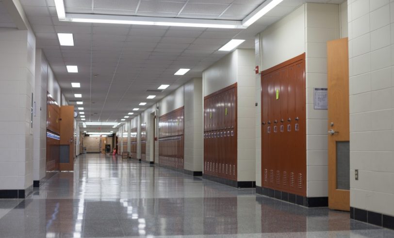 Empty school hallway